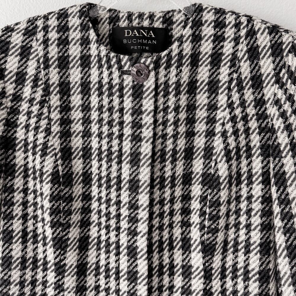 Vintage 90s Dana Buchman Wool Coat Houndstooth Designer Long Jacket Petite NWOT - Picture 15 of 15